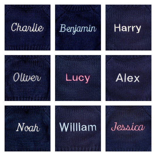 Bashful Toffee Puppy with Personalized Navy Jumper